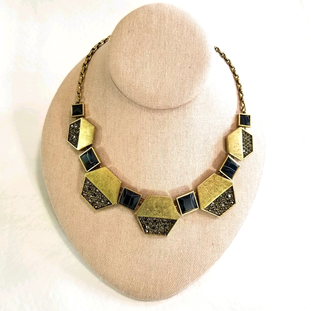 ANN TAYLOR LOFT Brass Pave Hexagon Necklace